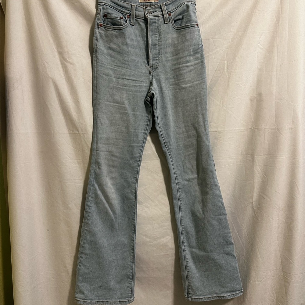 Light blue Levi ribcage button fly flare jeans